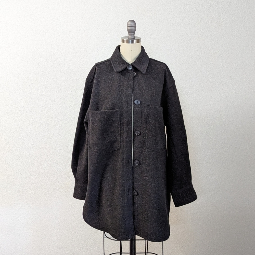 H&M Collar Button Down Fleece Shacket Jacket Gray XS hipster casual fall hiking